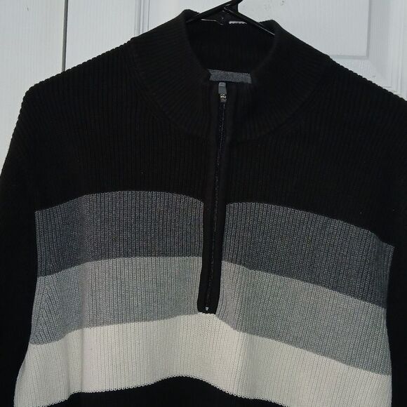 IZOD  black gray white partial zipper pull over sweater  Sz XL - Picture 3 of 5